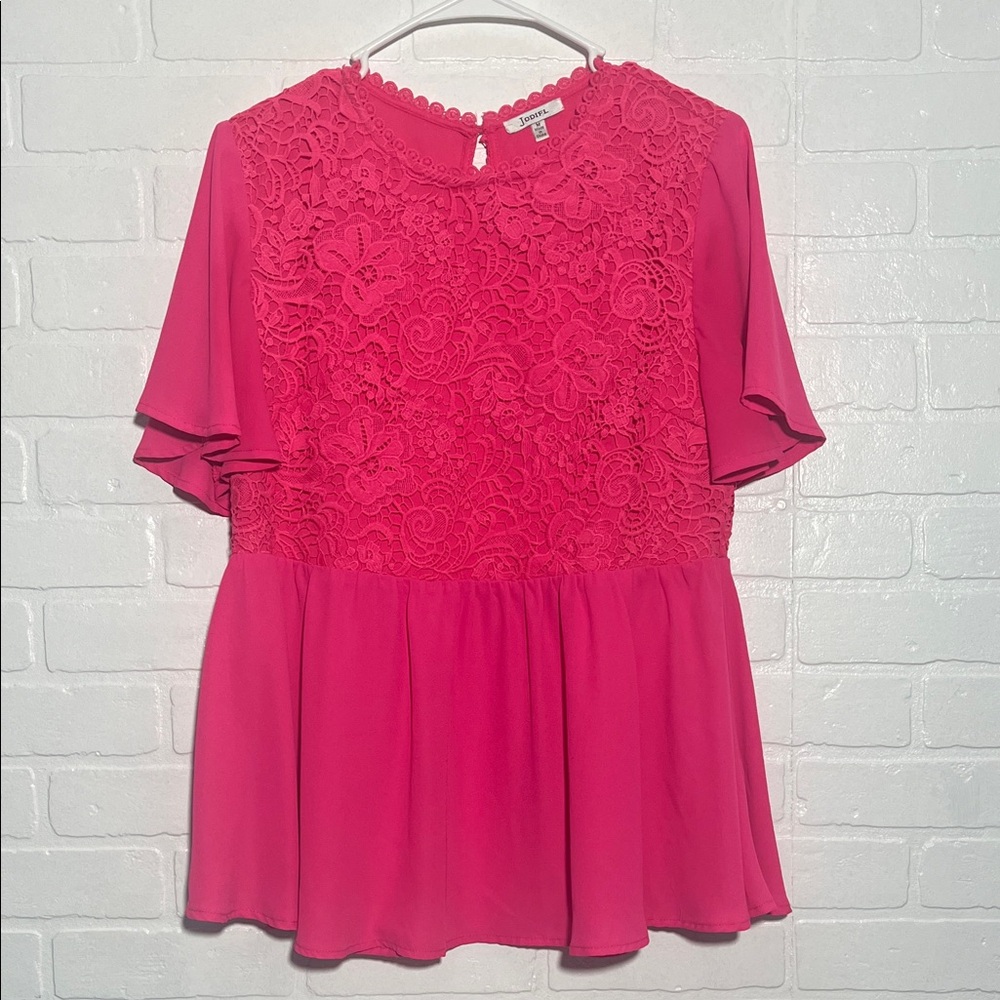 JODIFL Womens Top Elegant Pink Lace Blouse Flutter Short Sleeves Flowy Medium